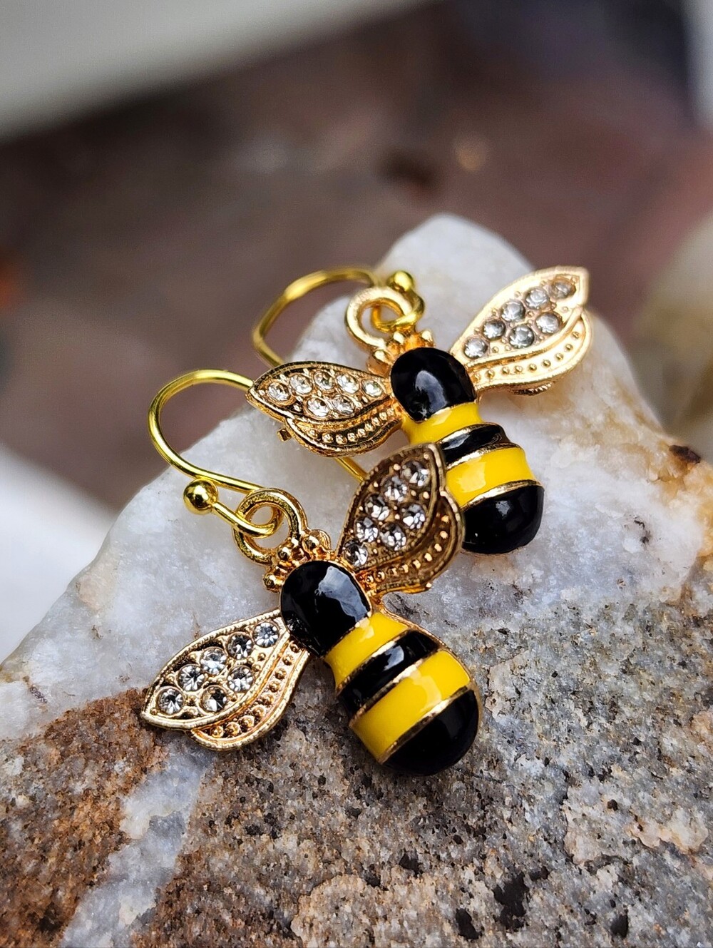 Bee 14 kt Gold plated white Zirconia Crystals Small  Pettite Minimalist Earrings